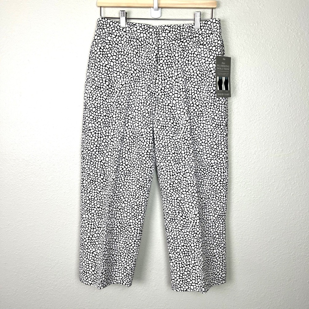 David Dart Slimming Solution Pants Womens 8 Black White Pebble Print Cropped NEW